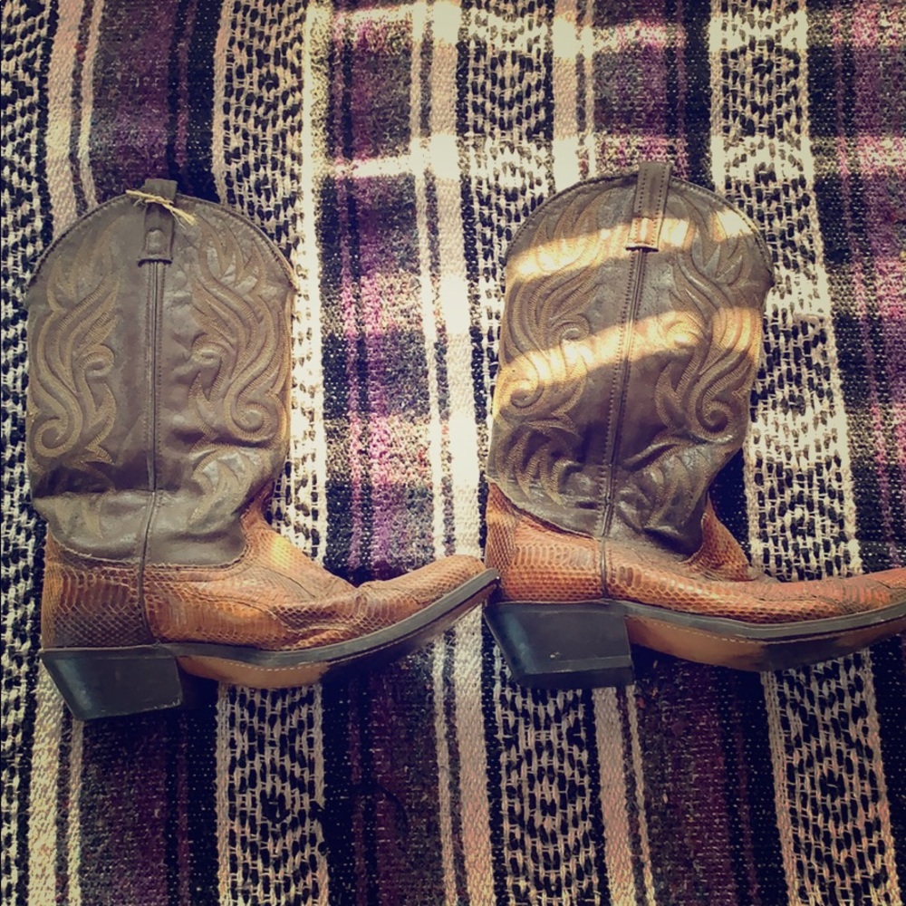 Vintage leather and snake skin cowboy boots